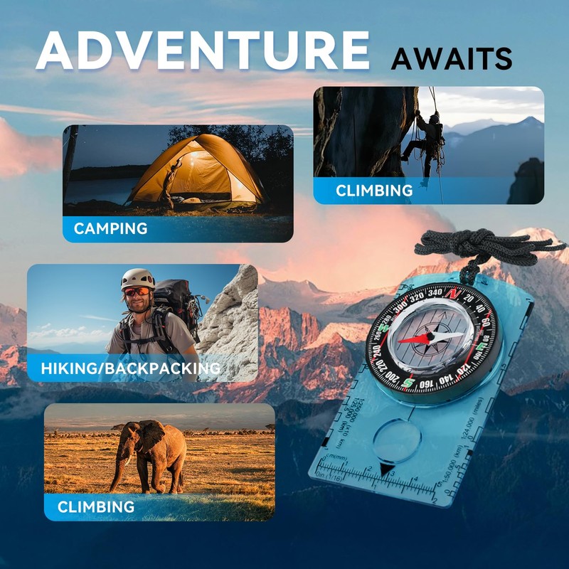 Hiking Survival Compass Set for Kids, Magnetic Navigation Gear, Backpacking