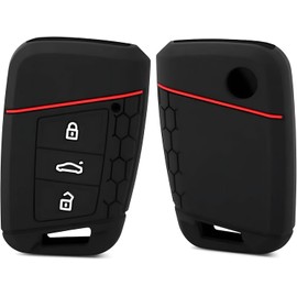 2 Piezas Funda Protección De Silicon Llave Compatible con VW Jetta MK7 GLI Taos, Funda para Llave Volkswagen Silicona 3 Botones, Accesorios VW (Negro y Rojo)