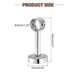 sourcing map 4 Set 5.91inch Ceiling Mount Bracket Fit 1.26inch Pipe, Stainless Steel Curtain Rod Holder Closet Rod Holders for Wardrobe Bathroom Curtain Pipe, Silver