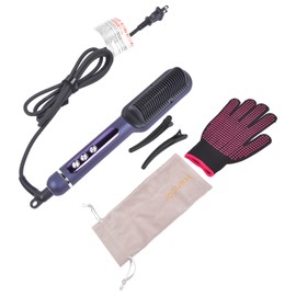 Hair Straightening Brush for Women W/9 Temp Settings, Negative Ionic Straightener Brush Blue Anti-Scald LED Display, 20s Fast Heating 250°F to 410°F