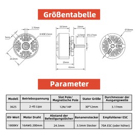 SQRC 3625 Brushless RC Motor 1800KV 14 Pin Outdoor Runner Motor for RC Crawler Cars and Ships