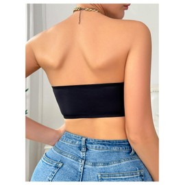 WDIRARA Women's Push Up Strapless Bra Crossover Closure Front Wireless Bandeau Bra Sleeveless Crop Tube Top Black Large