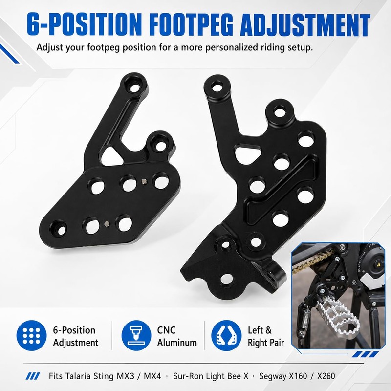 6-Position Adjustable Footrest Brackets for Talaria & SuRon Dirt Bikes