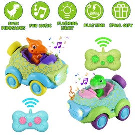 Babyluv 2pcs Dinosaur Remote Control Car with Headlights Kids RC Toys for Boys Girls