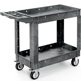 YITAHOME Utility Cart on Wheels, Plastic Tool Cart 550 lbs Capacity Service Cart, 40 x 17 Inch 2 Shelf Extra Heavy Duty Rolling Work Carts for Warehouse, Garage, School & Office, Cleaning, Black