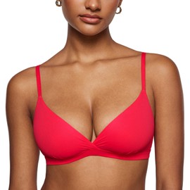 INLYRIC Women's Inbarely Triangle Bralette Comfortable Unlined V Neck Wireless Smoothing Bra Top Stretch Bright Red Medium