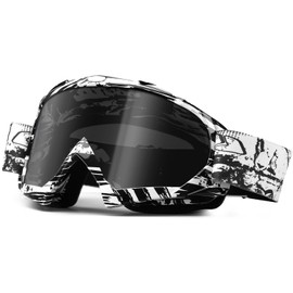 anteojos de moto de motocross, equipo de motocicleta, ATV, equitación, motocross, Dirtbike de 4 ruedas, accesorios de esquí, ajuste sobre las anteojos, protección UV400, antipolvo, inastillables para hombres y mujeres (blanco negro + lente ahumado)