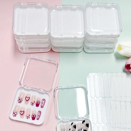 12pcs Press-On Nail Organiser with 60pcs Double Sided Adhesive Acrylic Nail Display Box Artificial Fake Nail Box Organiser Fake Nail Box Transparent Nail Packaging Box for Nail Salon（white）