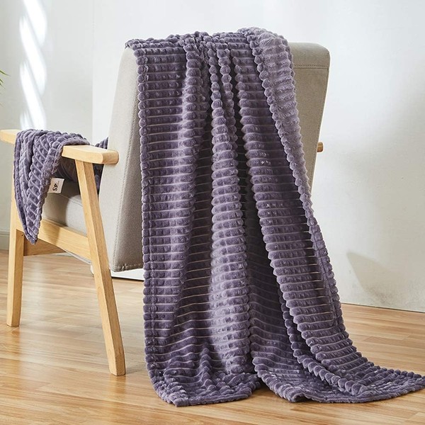 Simple&Opulence Purple Throw Blanket for Couch-Super Soft Fluffy Blankets for