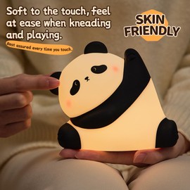 WesData Cute Panda Silicone Night Light, 3-Level Dimmable Soft Light, Timed, Rechargeable, Bedside Touch Lamp, Creates a Cozy Ambiance, Ideal Decoration and Gift for Kids, Boy, Girl, and Friend
