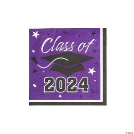 Fun Express Bulk 50 Piece Class of 2024 Purple Graduation Party Paper Luncheon Napkins