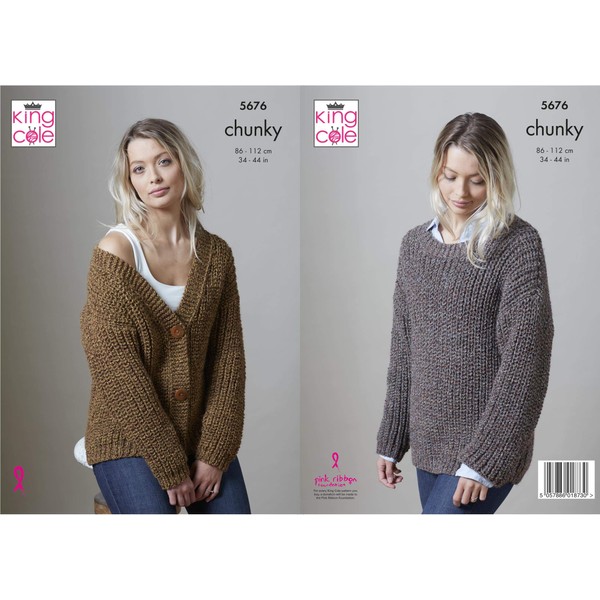 King Cole 5676 Knitting Pattern Womens Sweater and Cardigan in