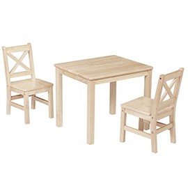 eHemco Solid Hard Wood Kids Table and Chair Set (2 Chairs Included), Unfinished, 3 Piece Set