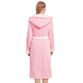 Inner Wish Women Hooded Plush Robe, Fleece Cozy Warm Bathrobe,LT.PINK+WHITE,L/XL
