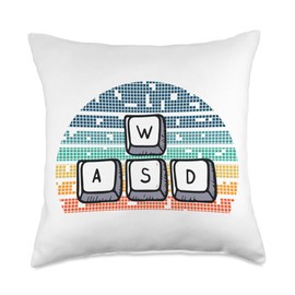 Vintage Retro Gamer Gaming Console Pc Best Player W A S D Computer Keyboard Gamer Keys Pc Gaming Player Retro Throw Pillow, 18x18, Multicolor