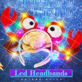 Zoestar Light Up Crab Costume Headband Red Lobster Headpiece Glow Crawfish Hair Accessories for Women (Red, One Size)