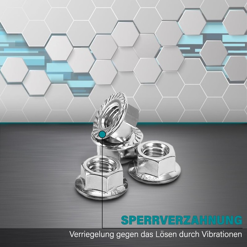 VOOXA Self-Locking Hex Nuts M8 with Flange and Locking Toothing