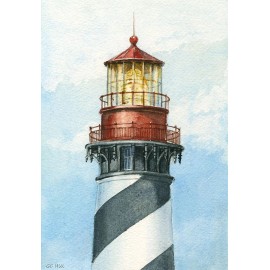 Bella Terra St. Augustine Lighthouse, Florida. Closeup. Gerald Hill Watercolor Notecards - Set of 12