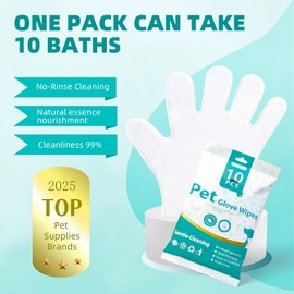MEDUWEDU [10 Count] No-Rinse Pet Glove Wipes – 5-Finger Design, Coconut Oil & Aloe, Hypoallergenic Grooming Mitts for Dogs & Cats