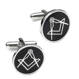 The Masonic Collection - Black Round Masonic Square and Compass Cufflinks - Silver Plated - A Useful Masonic Gift Accessory for Freemason Men - Comes in Velvet Pouch/Gift Box