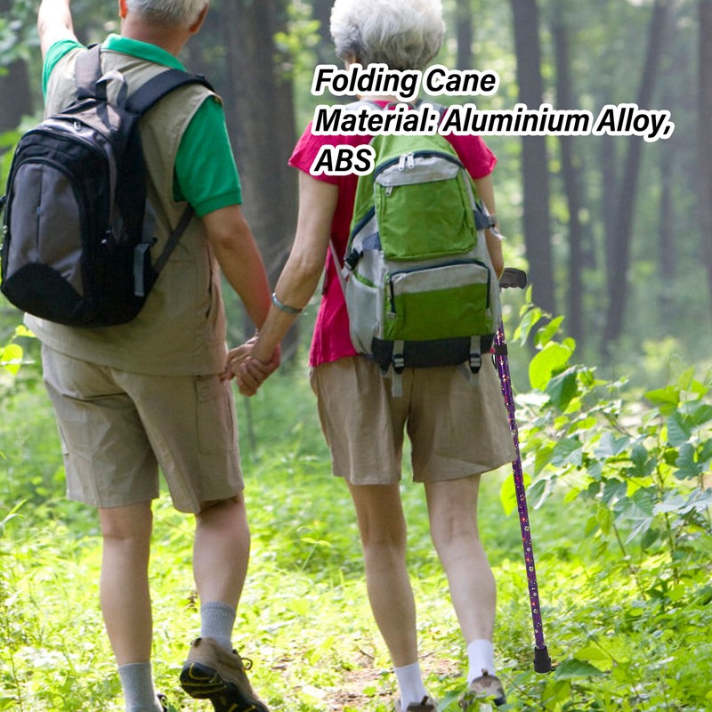 Folding Walking Cane T Handle Adjustable Height Print Folding Cane