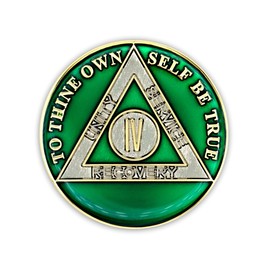4 Year Sobriety Coin | Triplate AA Chip Recovery Anniversary Token (Green)