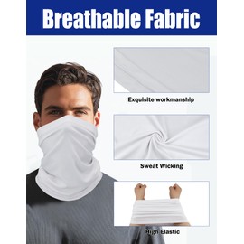 JHYWELL Cooling Neck Gaiter Face Cover, White UV Protection Mask, Windproof Bandana for Skiing, Fishing, Hiking, Cycling (White Pack)