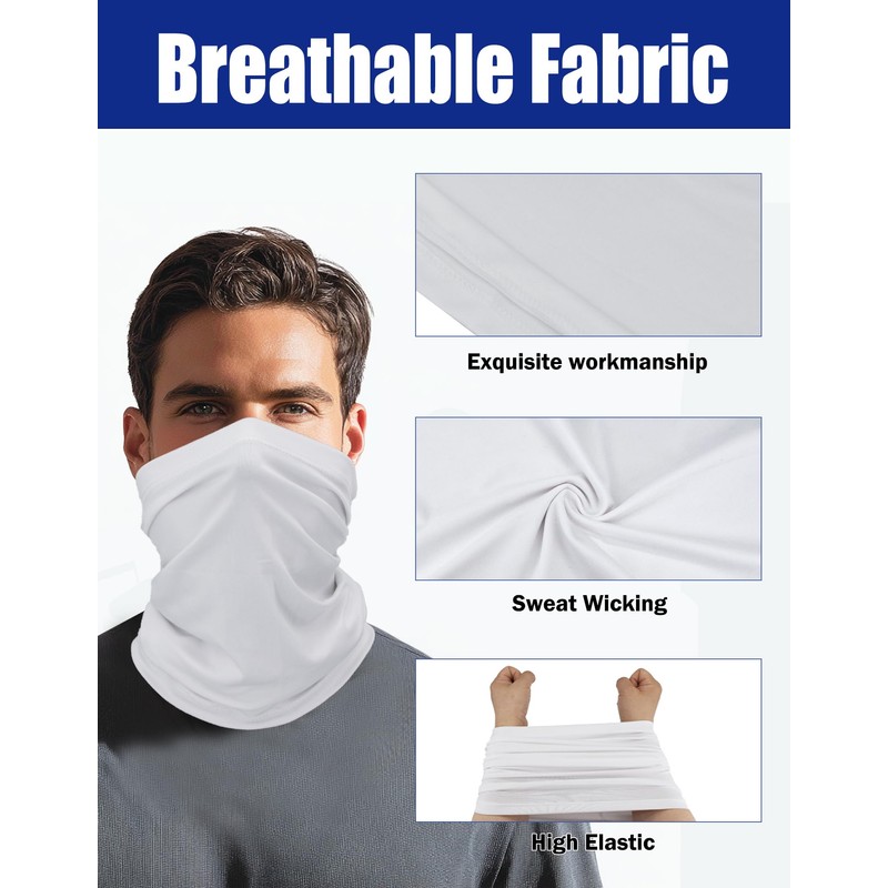 JHYWELL Cooling Neck Gaiter Face Cover, White UV Protection Mask,