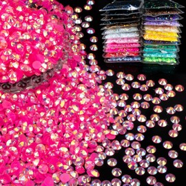 MUZOXEN 5000Pcs 4mm Resin Flatback Rhinestone Bulk, Bling AB Rose Red Flat Back Round Jelly Rhinestones Non Hotfix Crystal Gems for DIY Manicure Nails Clothes Tumblers Crafts Decoration