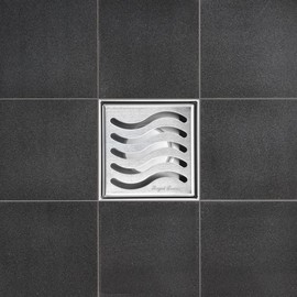 SereneDrains 304 Stainless Steel 4 Inch Brushed Nickel Square Shower Drain Kit for Tile Floor Drain Grate Cover Hair Catcher Trap Strainer Filter (Brushed Nickel, Ocean Wave Design)