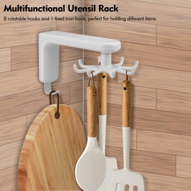 Dalanpa Kitchen Utensil Rack, 360° Rotating Kitchen Holder with 8 Hooks, Multifunctional Spatula Rack for Kitchen Utensils, Tools, Towel, Cutting Board (White)