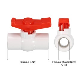 PATIKIL G1/2 PVC Ball Valve, 2 Pack Threaded Shut-Off Valve with Easy to Rotate Handle for Water Flow Control, White/Red