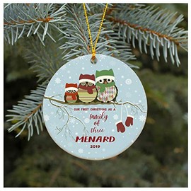 Christmas Ornament Our First Christmas As A Family of Three Ornament 2019 Menard Christmas Tree Ornament 2019 Present Lovely Ceramic Tree Decoration Happy Holidays 3 Inches