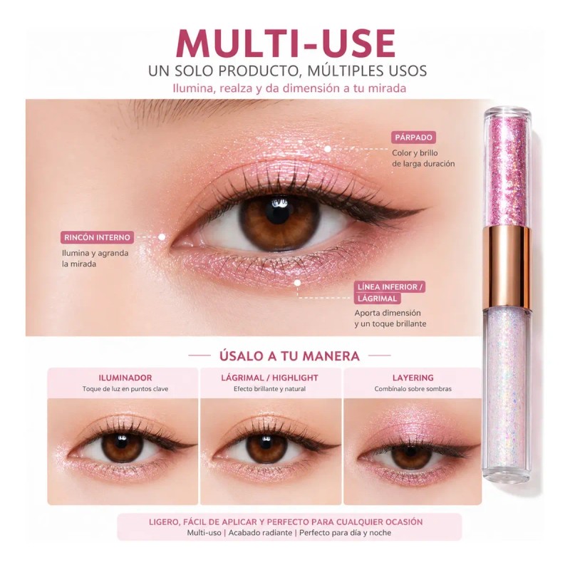 3 Sombras Líquidas Estrelladas Doble Punta Brillantes Largas