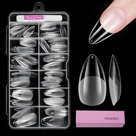 Venares Short Almond Nail Tips, Pack of 120 Full Cover Nail Tips, Soft Nail Tips, 12 Sizes Pre-Shaped Semi-Matte Nail Tips for Gel Nails