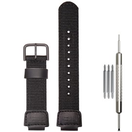 16mm Nylon Leather Strap Compatible with Casio GA-100 GA110 GA2100 DW5600E GA-700 DW6900 AWG-M100 DW003B MCW100 Repalcement Watch band(Black Black buckle)
