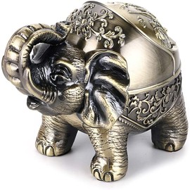 Windproof Vintage Metal Elephant Ashtray Desk Decor with Lid Ashtray for Indoor and Outdoor Office Living Room Bedroom Bar Decoration Green Bronze