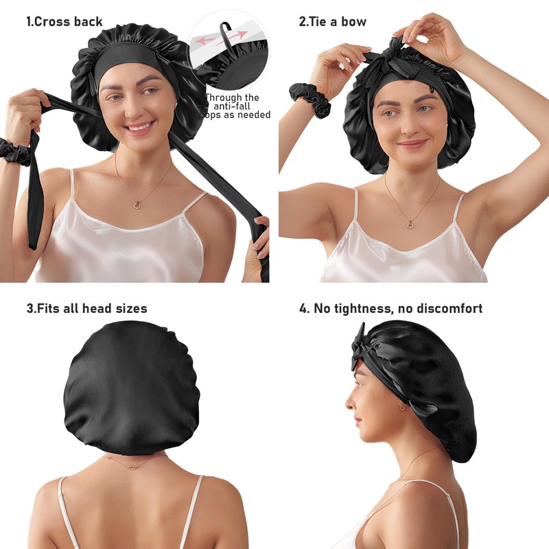 LitBear 100% Mulberry Silk Bonnet for Sleeping Women, 22 Momme