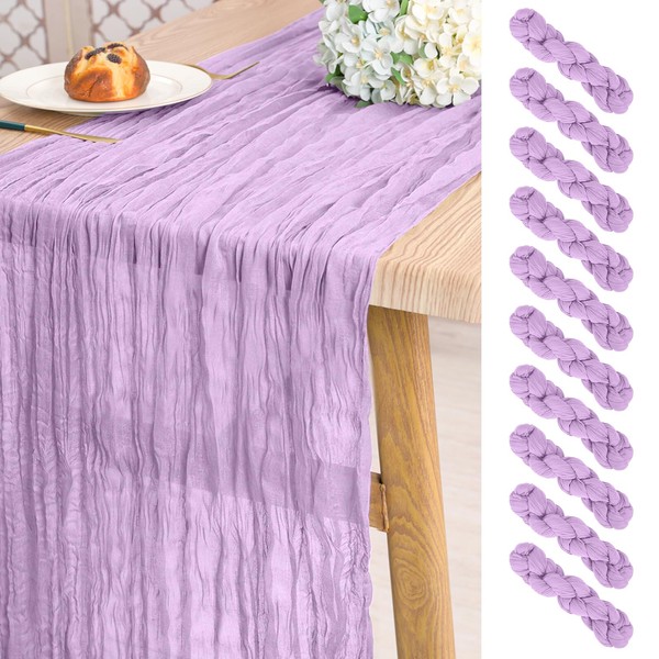 EVSGSONL 10 Pack Cheesecloth Table Runner Light Purple,10 ft Gauze