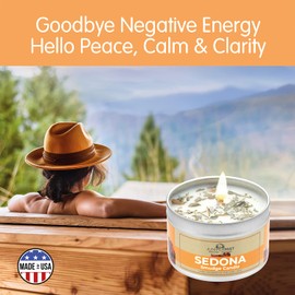 Sedona Smudge Candle (6oz) Awaken The Spirit – Energy Cleansing Candle for Meditation, Protection – Soy Wax with Sage, Cedar & Sweetgrass – Spiritual for Intention & Healing – Made in The USA