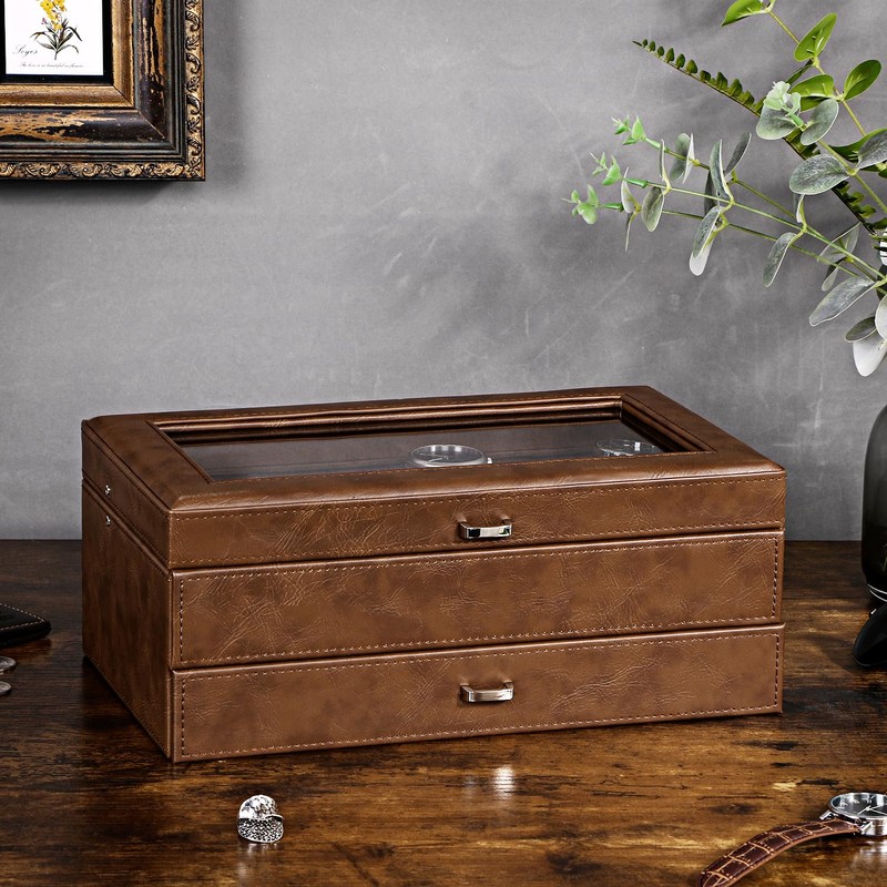 BEWISHOME Watch Box for Men, 12-Slot Watch Case, 2-Layer Watch