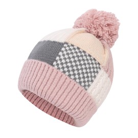 Jiusely Winter Hats for Women, Fleece Line Beanie Hats, Knitted Thermal Warm Cap, Bobble Pom Pom Hats for Outdoor Sports Pink