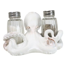 Ebros Gift Nautical Marine Deep Sea Cephalopod Octopus Kraken Tentacles Seasoning Salt And Pepper Shakers Holder Figurine Set Kitchen Dining Table Decor (Distressed Antique White)
