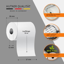 Pack of 25 Thermal Rolls 57 x 10 x 12 mm Diameter 30 mm with SEPA Direct Debit BPA Free for EC Cash Devices Rolls Thermal Paper Made in Germany HUTNER