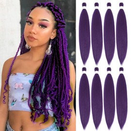 Purple Prestretched Braiding Hair, 26 Inch 8 Pack Pre Stretched Braiding Hair For Braid Women Hair, Professional Synthetic Hair For Knotless Boho Crochet Braids,Soft Yaki Straight(26in,8pc,purple)