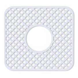 2 Pack Silicone Sink Protector for Kitchen Sink, Trellis Pattern 12 x 11" Sink Grid Mat Silicone Protectors, Center Drain, White