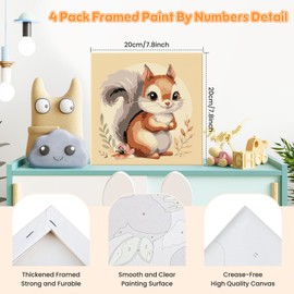 GHHKUD Paint by Numbers Kits for Kids Children & Adults Beginners, 4 Pack Animal Cartoon Painting by Numbers Canvas, Kids Painting by Numbers with Wooden Frame, Acrylic Children Painting 8x8inch