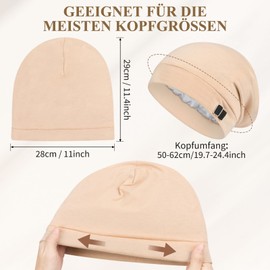 Kiiwah Satin Bonnet Unisex Silk Hat Sleep Cap for Sleeping, Slouch Satin Lined Beanie Curly Cap Adjustable Hood Sleeping Cap for Men and Women, beige