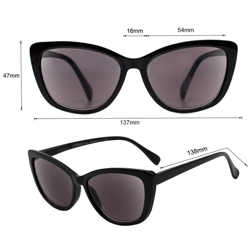 VITENZI Full Reader Sunglasses for Women, Cat Eye Tinted Reading