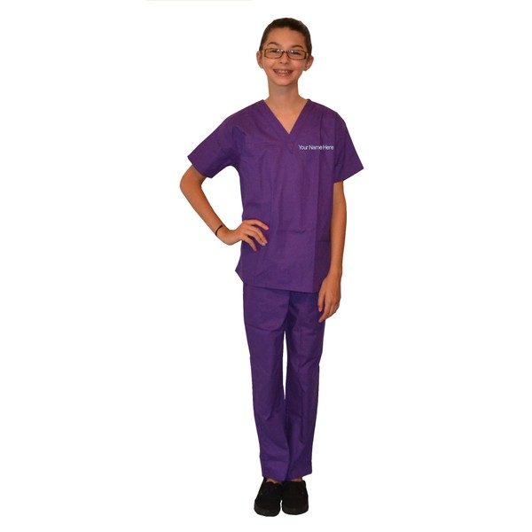 My Little Doc Custom Purple Kids Scrubs, Includes Embroidered Name Size 7